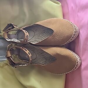 Paige Copa Flat Espadrille Camel Suede Shoes-SZ 7